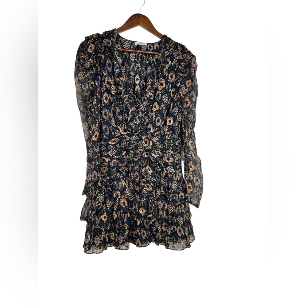 Ulla Johnson Silk Blend Ruffle Mini Dress SZ 2 Black Brown - Picture 6 of 9